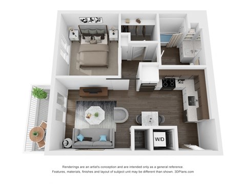 Floor plan for 1 bed, 1 bath, 626 sqft